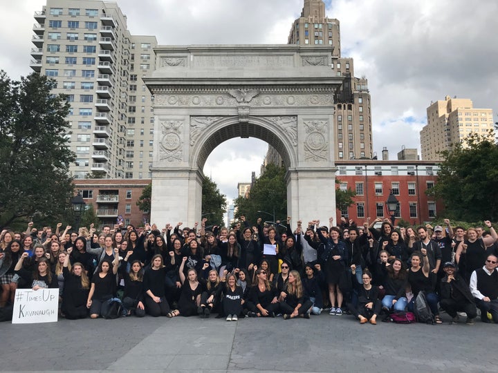 Demonstrators protest Brett Kavanaugh's Supreme Court nomination in New York City on Sept. 24.