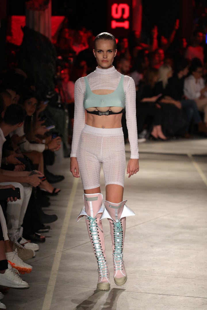 A model walks the runway at the GCDS show during Milan Fashion Week on Sept. 22, 2018, in Milan.