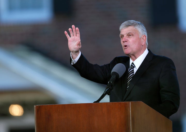 Franklin Graham delivers a sermon at a memorial service for his father on March 2. Graham headlined at the Lancashire Festival of Hope in England, which took place Sept. 21 to 23.