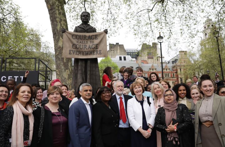 Emily Thornberry with Labour politicians at the unveiling of the Millicent Fawcett statue in Parliament Square 