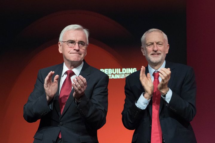 Labour leader Jeremy Corbyn (right) and Shadow Chancellor John McDonnell after his speech at the Labour Party's annual conference at the Arena and Convention Centre (ACC), in Liverpool.