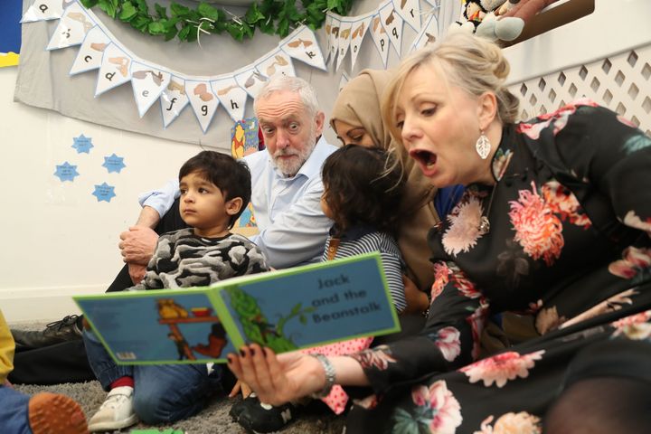 Labour leader Jeremy Corbyn with shadow early years Minister Tracy Brabin (right) during a visit to Little Learners Nursery in Watford to highlight the rising costs of childcare