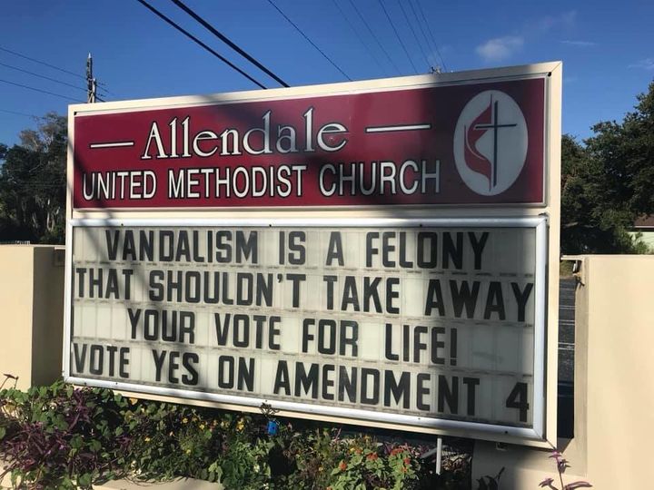 Allendale United Methodist Church has put up a message affirming the rights of the person who vandalized their church sign.