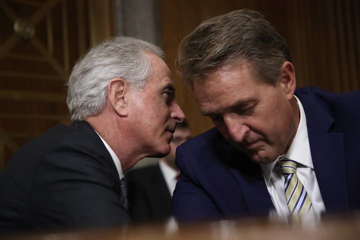 Sens. Bob Corker (left) and Jeff Flake are two other potential no votes if they dare defy their party.