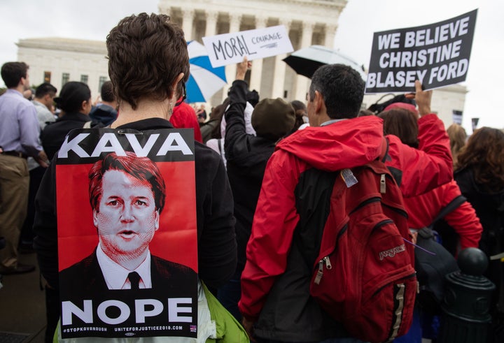 Demonstrators protest against Kavanaugh's nomination.