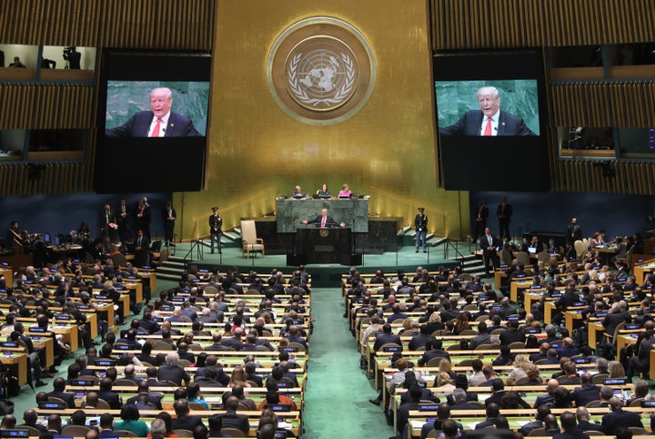 President Donald Trump addresses the U.N. General Assembly on Tuesday in New York City.