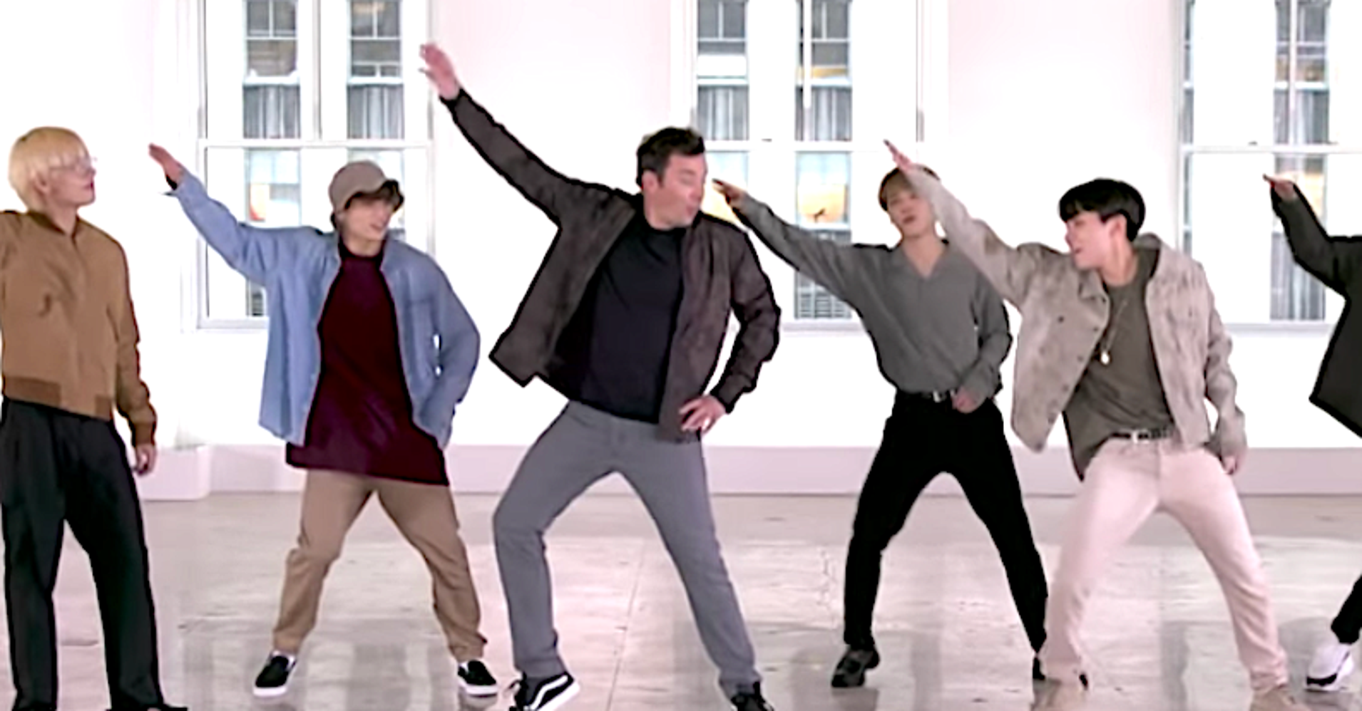 Bts And Jimmy Fallon Do Fortnite Dance Challenge Break Internet - bts and jimmy fallon do fortnite dance challenge break internet huffpost