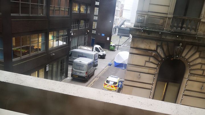 A police forensic tent has been put up at the back of the hotel on Silver Street 