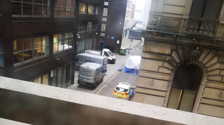 <strong>A police forensic tent has been put up at the back of the hotel on Silver Street </strong>