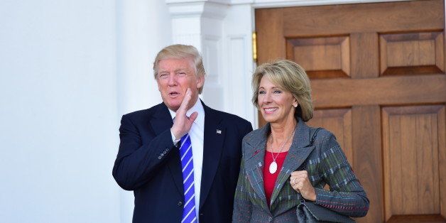 TRUMP INTERNATIONAL, BEDMINSTER, NEW JERSEY, UNITED STATES - 2016/11/19: Continuing a day of one-on-one meetings with candidates for positions in his cabinet, President-elect Donald Trump met with Betsy DeVos, two polar opposites thought to be in contention for the education portfolio. (Photo by Andy Katz/Pacific Press/LightRocket via Getty Images)
