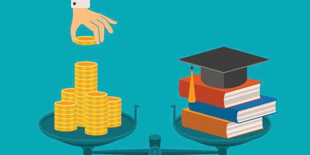 Vector concept of investment in education with coins books and scales