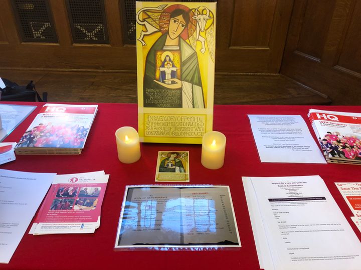 Tributes to victims of the contaminated blood scandal on display at Church House in Westminster where the inquiry is being held.