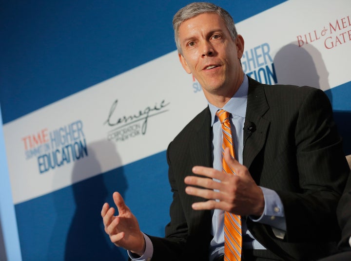 NEW YORK, NY - OCTOBER 18: U.S. Secretary of Education Arne Duncan speaks during the 'All Hands on Deck: Perspectives from H