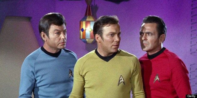 LOS ANGELES - SEPTEMBER 20: DeForest Kelley as Dr. Leonard 'Bones' McCoy, William Shatner as Captain James T. Kirk and James Doohan as Montgomery 'Scotty' Scott in the STAR TREK episode, 'Spock's Brain.' Original airdate, September 20, 1968. Season 3, episode 1. Image is a screen grab. (Photo by CBS via Getty Images) 