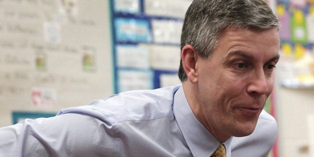 TAKOMA PARK, MD - MARCH 01: Education Secretary Arne Duncan speaks to students after reading the Dr. Seuss book 'Green Eggs and Ham' at Rolling Terrace Elementary School March 1, 2013 in Takoma Park, Maryland. Duncan and HHS Secretary Kathleen Sebelius toured the school in an effort to highlight U.S. President Barack Obama's proposals to expand high-quality learning opportunities as mentioned in his State of the Union speech. (Photo by Win McNamee/Getty Images)