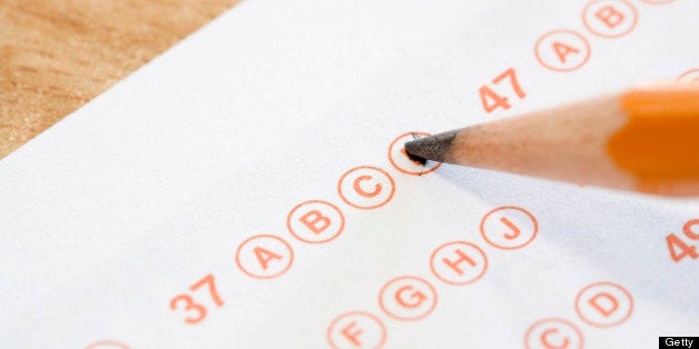 Electronically scored form used for surveys and tests. Could be used to represent standardized school exams.