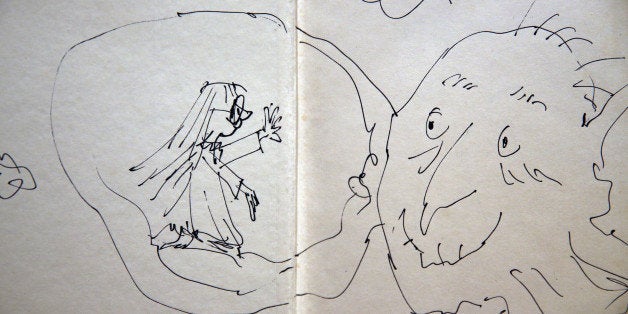 LONDON, ENGLAND - DECEMBER 04: An annotated page from Roal Dahl's 'The BFG' by Quentin Blake is displayed at Sotheby's aucti