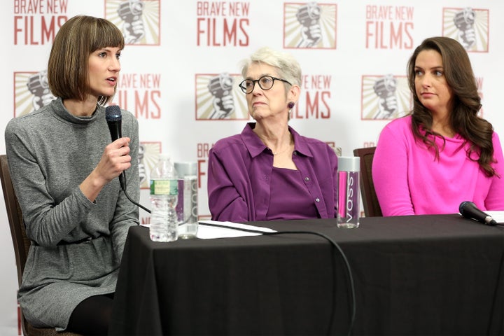 Rachel Crooks, Jessica Leeds, and Samantha Holvey speak during the press conference held by women accusing Trump of sexual harassment in NYC on Dec. 11, 2017, in New York City.