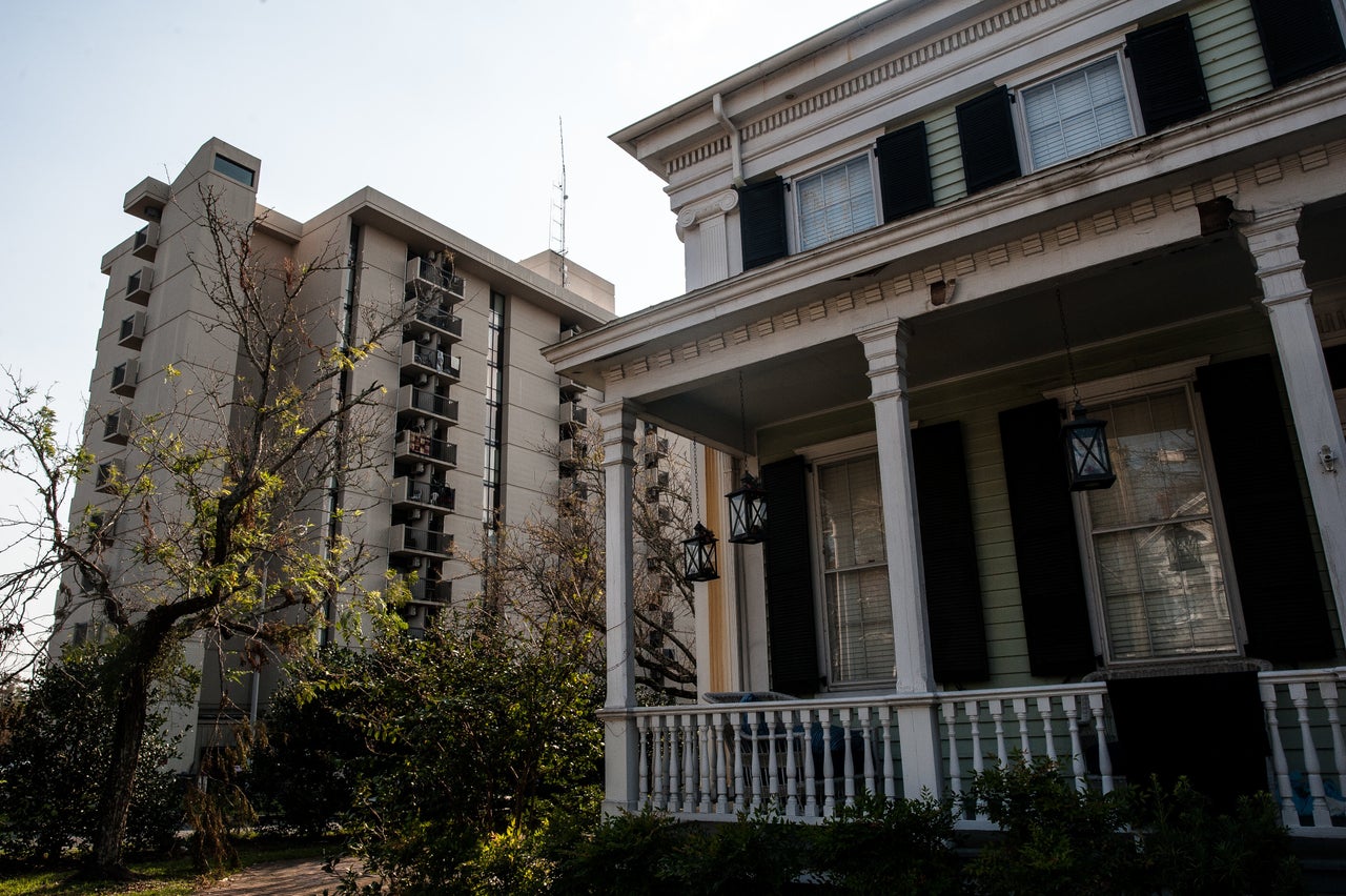 Multimillion-dollar homes sit next to the low-income Solomon Towers property in Wilmington, North Carolina.