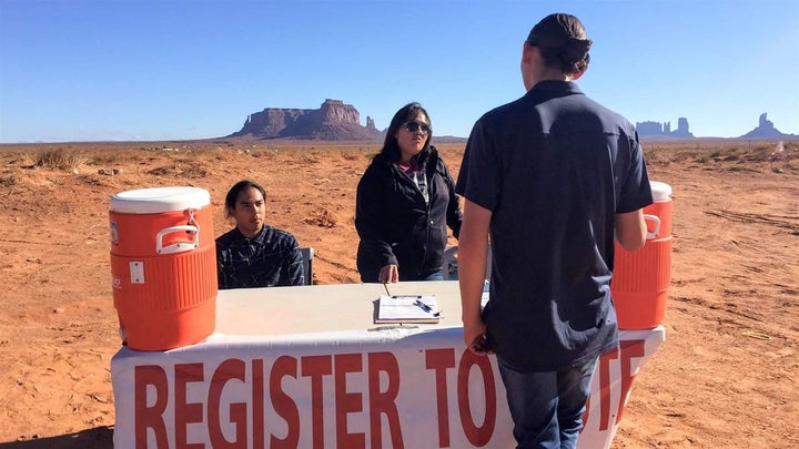 Delaney After Buffalo, left, and Tara Benally register Shaye Holiday to vote in Monument Valley, Utah. Native Americans here have a chance to take control of local government for the first time. 