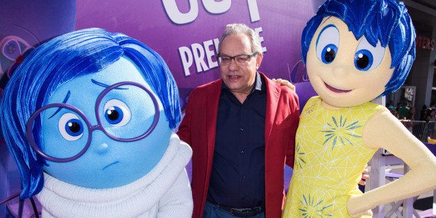 FILE - In this Monday, June 8, 2015 file photo, Lewis Black, center, attends the Los Angeles premiere of "Inside Out" at the El Capitan Theatre in Los Angeles. Blackâs Anger stars alongside Fear (Bill Hader), Disgust (Mindy Kaling), Sadness (Phyllis Smith) and Joy (Amy Poehler) in the animated Disney-Pixar feature out June 19. (Photo by Dan Steinberg/Invision/AP, File)