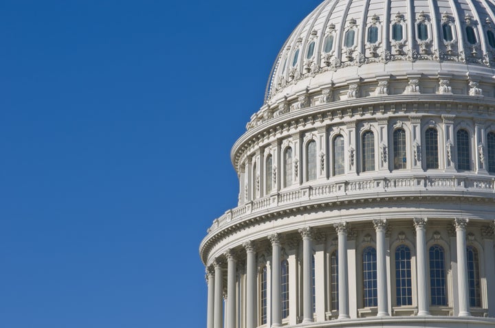 Detail of the United States Capitol Building in Washington DC with plenty of copy space