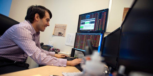 Martin Shkreli, chief investment officer of MSMB Capital Management, works on a computer in his office in New York, U.S., on
