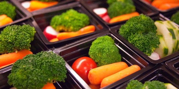 Fresh vegetable cups prepared for the National School Lunch Program at Washington-Lee High School in Arlington, Virginia, on