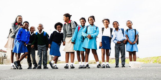 Schoolkids standing in a row