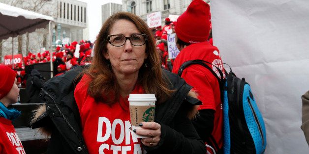 Eva Moskowitz of Success Academy Charter Schools during a charter school rally outside the state Capitol on Wednesday, March 4, 2015, in Albany, N.Y. (AP Photo/Mike Groll)