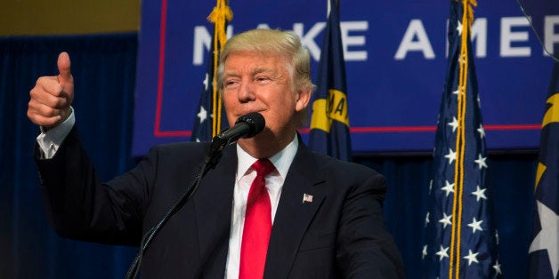 Asheville, NC, USA - September 12, 2016: Donald J Trump a 2016 U.S. Republican presidential candidate speaks to a crowd of republican supporters about is presidential policies in Asheville, NC USA on September 12th, 2016 at the US Cellular Center. 