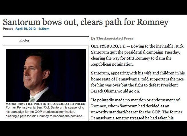Santorum Clears Path For Romney