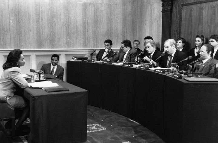 Actress Ellen Cleghorne as Anita Hill in a Saturday Night Live skit of the 1991 hearings