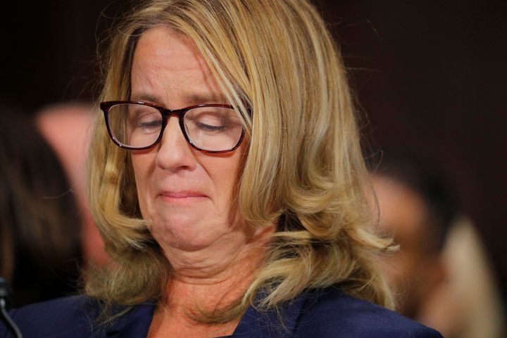 Professor Christine Blasey Ford, who has accused U.S. Supreme Court nominee Brett Kavanaugh of a sexual assault in 1982, gets emotional while testifying before a Senate Judiciary Committee confirmation hearing for Kavanaugh on Capitol Hill on Thursday.