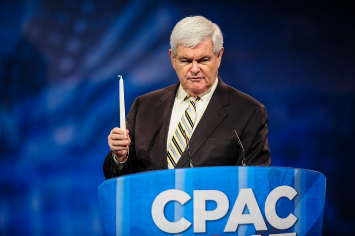 NATIONAL HARBOR, MD - MARCH 16: Newt Gingrich, former presidential candidate and Speaker of the U.S. House of Representatives, holds a candle as he speaks about the Republican Party's need to innovate at the 2013 Conservative Political Action Conference (CPAC) March 16, 2013 in National Harbor, Maryland. The American Conservative Union held its annual conference in the suburb of Washington, DC to rally conservatives and generate ideas. (Photo by Pete Marovich/Getty Images)