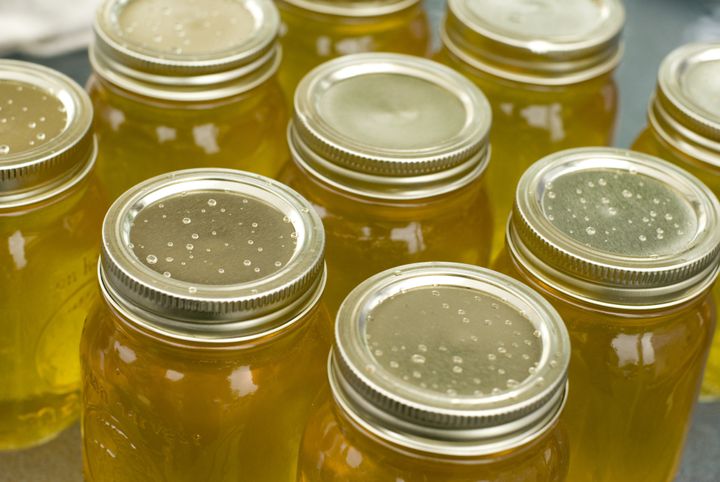 mason jars filled with clear...