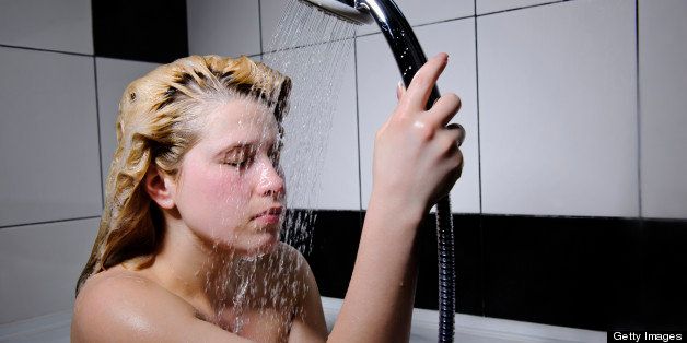 woman washing and taking a shower.
