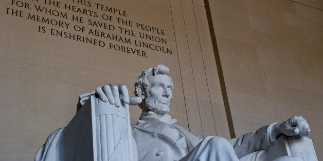 The statue of the 16th president of the US Abraham Lincoln is seen at the Lincoln Memorial on November 19, 2013 in Washington