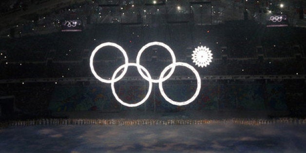 SOCHI, RUSSIA - FEBRUARY 07: Snowflakes transform into four Olympic rings with one failing to form during the Opening Ceremo