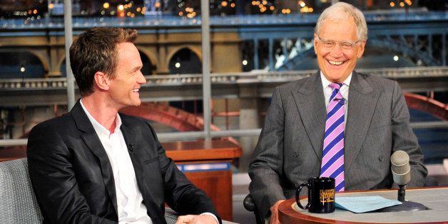 NEW YORK - JUNE 3: Neil Patrick Harris talks with Late Show host David Letterman about hosting the Tony Awards during Monday's 6/3 taping in New York. (Photo by John Paul Filo/CBS via Getty Images) 