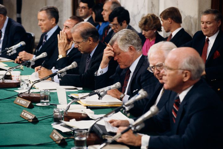 Anita Hill testified before an all-male Senate Judiciary Committee in 1991.