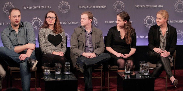 NEW YORK, NY - NOVEMBER 08: ( L-R) Writers Kurt Metzger, Jessi Klein, Co Creator and producer Dan Powell, Kim Caramele and actress/comedian, co producer, creator and writer Amy Schumer during the panel discussion of the 'Clown Panties And Other Unpleasant Truths: An Evening With Inside Amy Schumer' Panel Discussion at Paley Center For Media on November 8, 2014 in New York City. (Photo by Randy Brooke/WireImage)