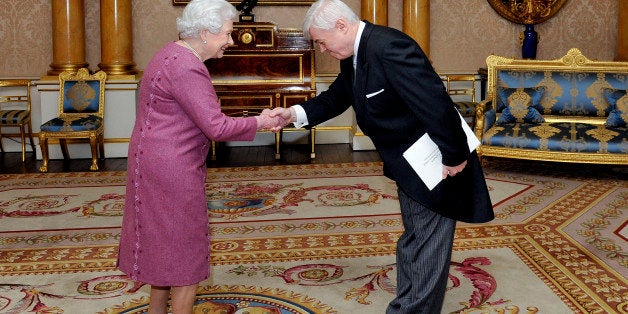 LONDON, UNITED KINGDOM - FEBRUARY 11: Queen Elizabeth II receives His Excellency Thordur Aegir Oskarsson, the ambassador of Iceland, as he presents his Letter of Credence at Buckingham Palace on February 11, 2015 in London, England. (Photo by Nick Ansell - WPA Pool/Getty Images)