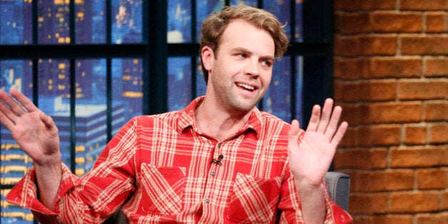 LATE NIGHT WITH SETH MEYERS -- Episode 0159 -- Pictured: (l-r) Comedian Brooks Wheelan during an interview with host Seth Mey