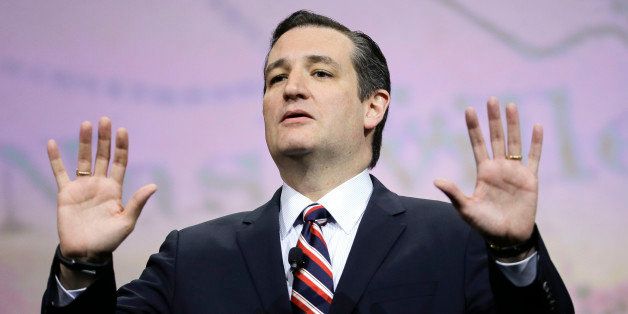 Sen. Ted Cruz, R-Texas, speaks at the National Rifle Association convention Friday, April 10, 2015, in Nashville, Tenn. (AP Photo/Mark Humphrey)