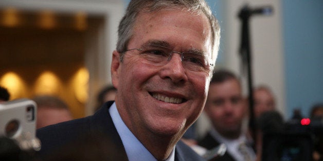 ORLANDO, FL - JUNE 02: Former Florida Governor Jeb Bush and possible Republican presidential candidate speaks to the media after addressing the Rick Scott's Economic Growth Summit held at the Disney's Yacht and Beach Club Convention Center on June 2, 2015 in Orlando, Florida. Many of the leading Republican presidential candidates are scheduled to speak during the event. (Photo by Joe Raedle/Getty Images)