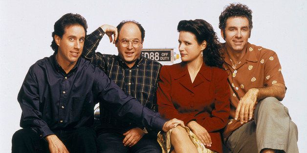 SEINFELD -- Season 6 -- Pictured: (l-r) Jerry Seinfeld as Jerry Seinfeld, Jason Alexander as George Costanza, Julia Louis-Dreyfus as Elaine Benes, Michael Richards as Cosmo Kramer (Photo by George Lange/NBC/NBCU Photo Bank via Getty Images)
