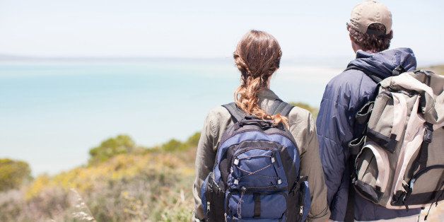 Couple hiking in remote area