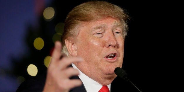 Republican presidential candidate Donald Trump speaks during a campaign rally at the Veterans Memorial Building, Saturday, Dec. 19, 2015, in Cedar Rapids, Iowa. (AP Photo/Charlie Neibergall)