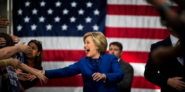 PHILADELPHIA, PA - With primary day only a day away, former Secretary of State Hillary Clinton meets and speaks to Philadelphia voters during a rally at the City Hall park in Philadelphia, Pennsylvania on Monday evening April 25, 2016. (Photo by Melina Mara/The Washington Post via Getty Images)